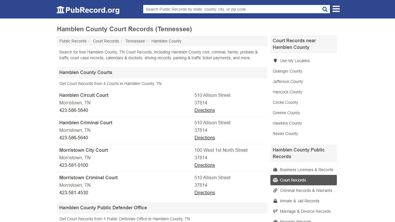 Free Hamblen County Court Records (Tennessee Court Records) - PubRecord.org